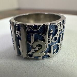 Christian Dior Vintage Trotter Ring Blue Silver Size 6